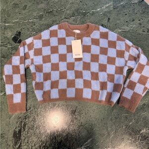 Bershka Light Blue and Brown Check Sweater